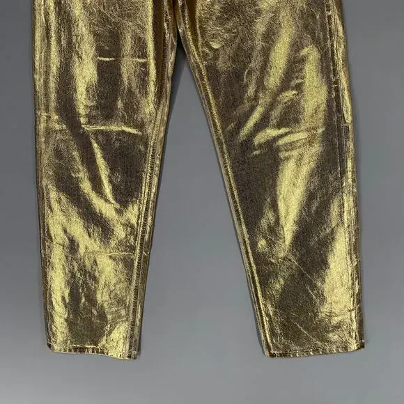 Zara Women Gold Jeans Size 4 Metallic Straight Leg Pant 32" - Picture 3 of 8